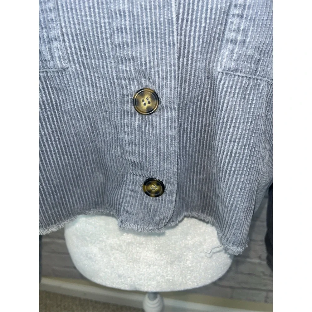 Cotton On Dusty Blue Y2K Streetwear Cropped Corduroy Casual Shacket Size 6